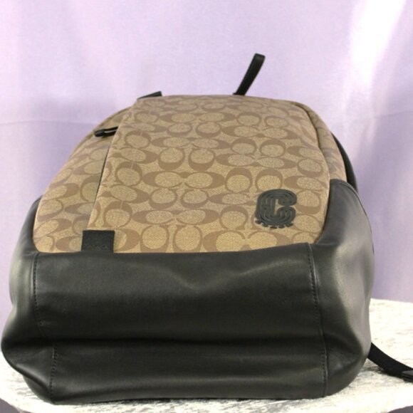 Coach Signature Canvas & Leather Backpack Brown Black - Picture 7 of 10